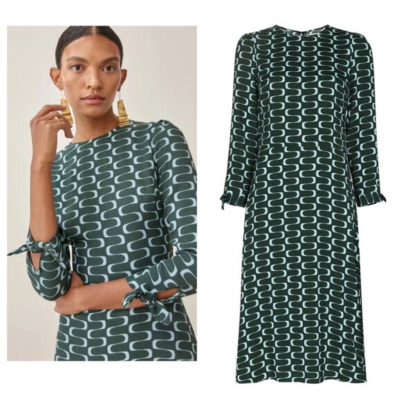 Reformation Port Retro Midi Dress XS 2 Green Preppy Y2K Psychedelic 70s Classic - Picture 5 of 16
